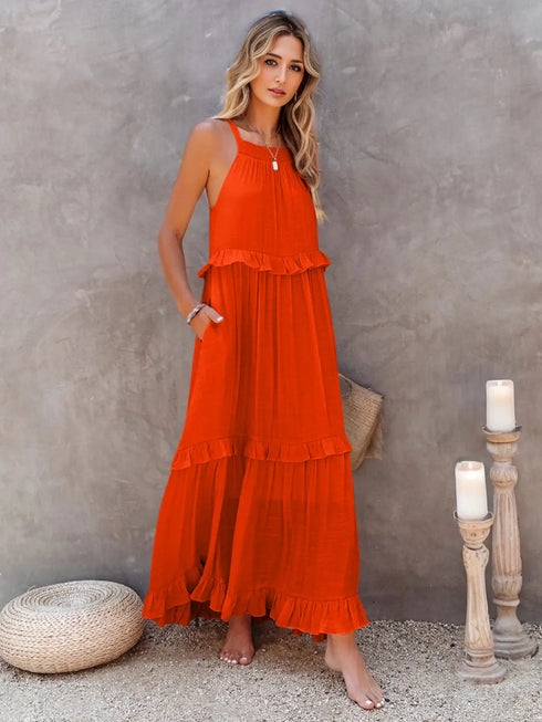 'Galatea' Ruffled Sleeveless Maxi Dress - Celes Fashion